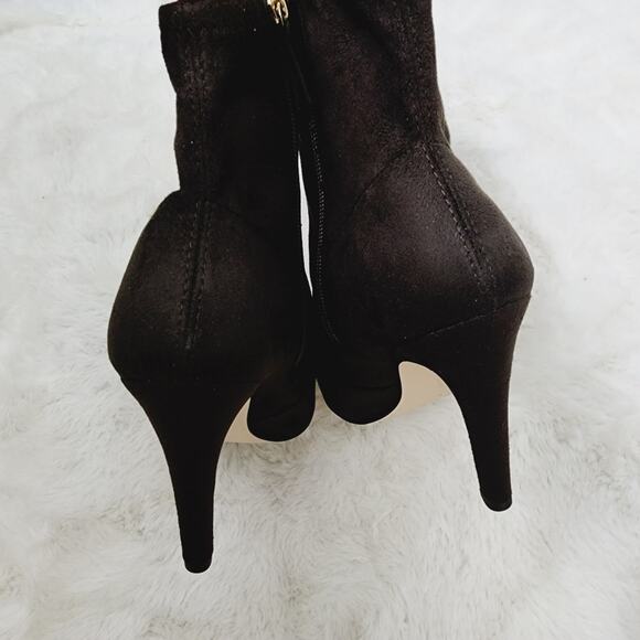 NEW Good American Icon Brown Suede Neoprene Heeled Ankle Boot - Picture 5 of 10